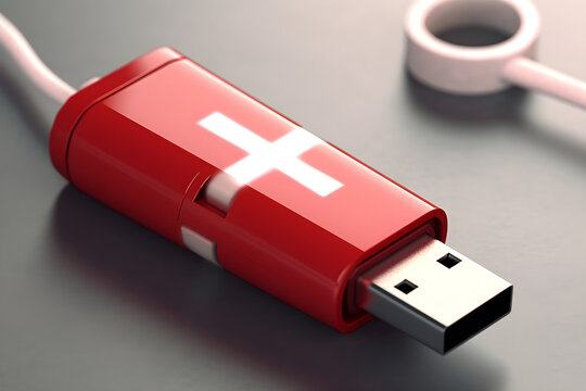 Red USB flash drives,white cross logotype