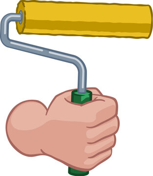 A painter decorator hand or fist holding a paint roller cartoon