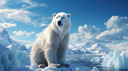 polar white bear on an ice floe in ocean in winter close-up - obrazy, fototapety, plakaty