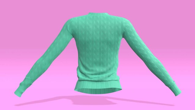 Knitted mint sweater with pattern. Abstract loop animation