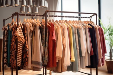 Clothes on hangers in modern store boutique