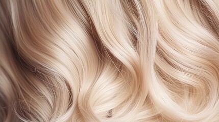 Naklejka premium Blonde hair close up background Women s lengthy stylish wavy shiny curls Hair coloring hairdressing procedures extensions White hair