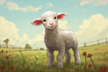 adorable farm cartoon of a lamb. Generative AI