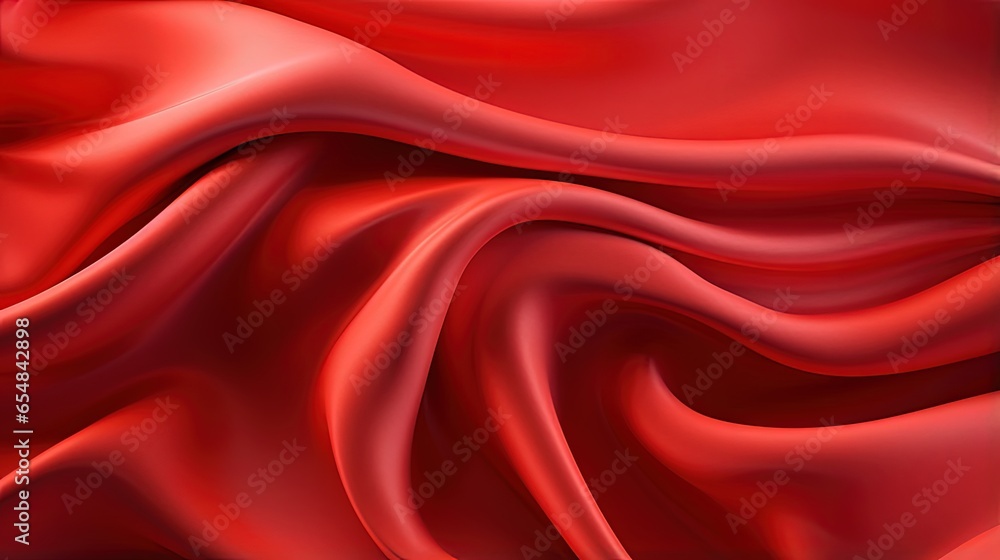 Aufkleber red silk or satin fabric with flowing waves 3d rendering