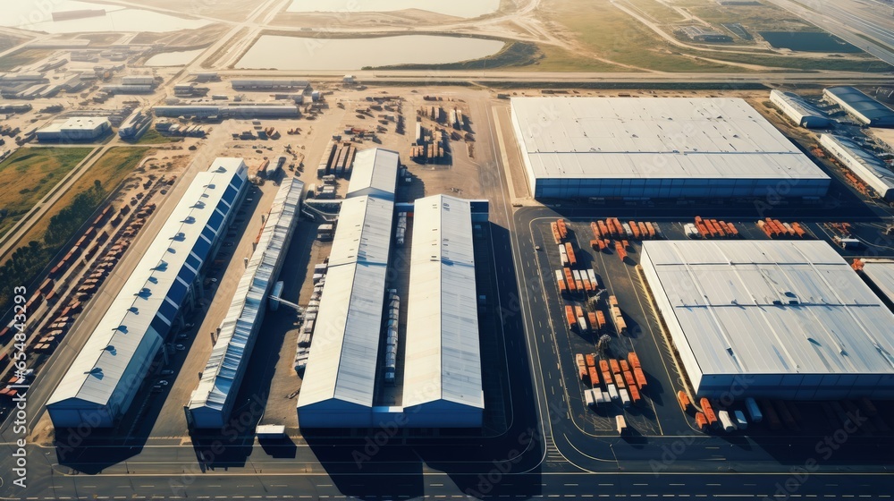 Poster drone captures industrial logistic zone from above