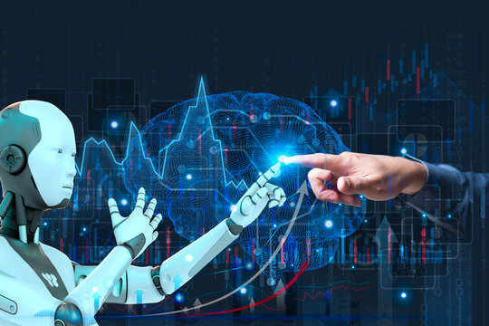 AI ,Business visionary points to AI letter icon on a world map, symbolizing the strategic utilization of AI in global business. Embrace innovation and navigate the future of intelligent technology