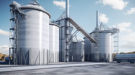 Factory silos for storing loose materials like cement sand and gravel in an industrial architecture setup