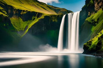 Skogafoss waterfall in Iceland.AI generated