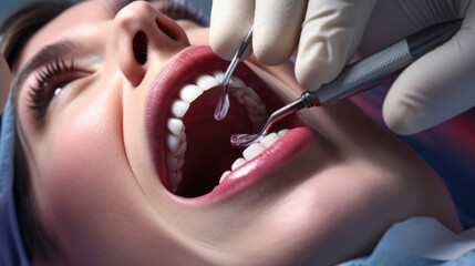 A patient undergoing a painless tooth extraction