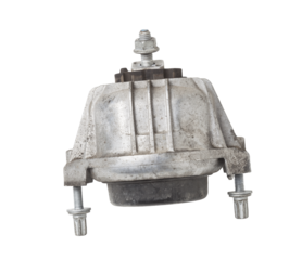 Metal bracket - a supporting part or structure used to mount car elements on a white isolated background in a photo studio. Spare parts for replacement or sale in a car service.