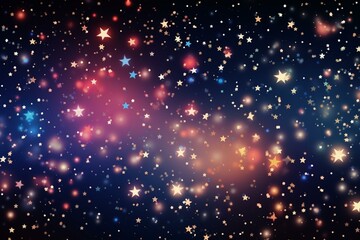 Fototapeta na wymiar Colorful starry background with falling confetti and shining Christmas stars. Generative AI