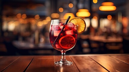 Blurred background serving sangria cocktail - obrazy, fototapety, plakaty
