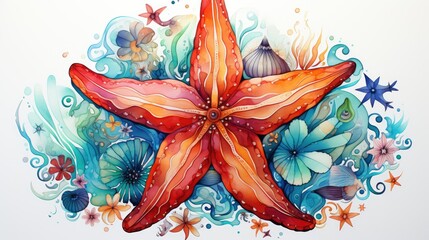 Illustration of star fish UHD wallpaper Stock Photographic Image - obrazy, fototapety, plakaty