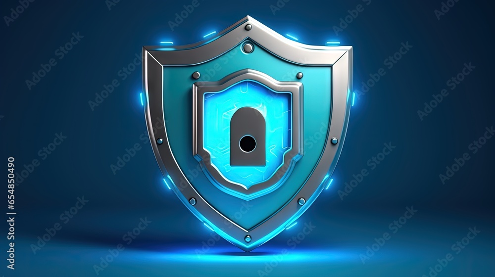 Leinwandbilder cyber security concept 3d padlock shaped shield for safety and privacy in internet networking
