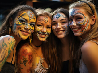 A Photo of Friends with Faces Painted, Celebrating a Fusion of Traditions