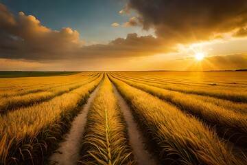 wheat field at sunset