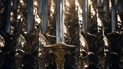 Close up of knight concept with swords on a metal background