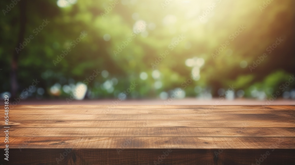 Aufkleber empty wooden board on table with blurred background ideal for displaying or montaging products vinta