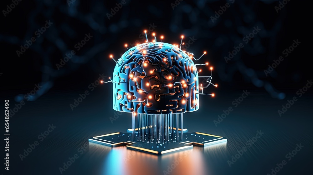 Poster ai icon with illuminated backdrop illustrating machine learning