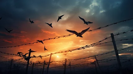 Deurstickers Twilight sky bird boundary human rights freedom International liberty day abolition of slavery © vxnaghiyev