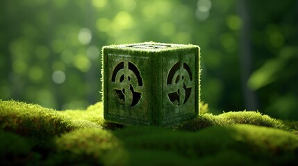 Creating a 3D illustration of a logo for the concept of 17 global goals in sustainable development and climate action based in a moss forest background