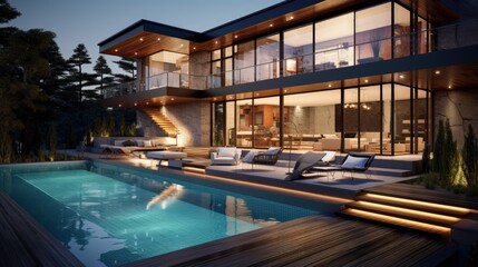 Contemporary villa with pool and indoor deck