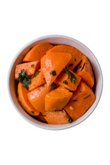 Delicious stewed sweet potato with salt, spices and herbs