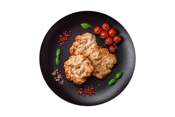 Delicious fried chicken chop or pork meat fried breaded with salt, spices and herbs