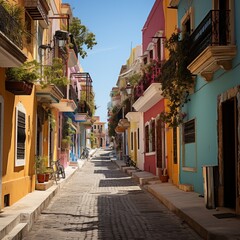 Streets of Cartagenas de India, Colombia. Generated with AI. - obrazy, fototapety, plakaty