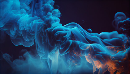 Blue colors flowing in smoke background, Ai generated image