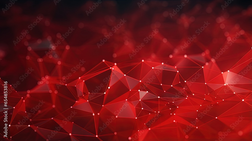 Poster Red geometric tech network background with abstract dots and lines texture 3D rendering