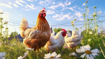 Foto op Plexiglas Organic farm with free range chickens in a rural village © vxnaghiyev