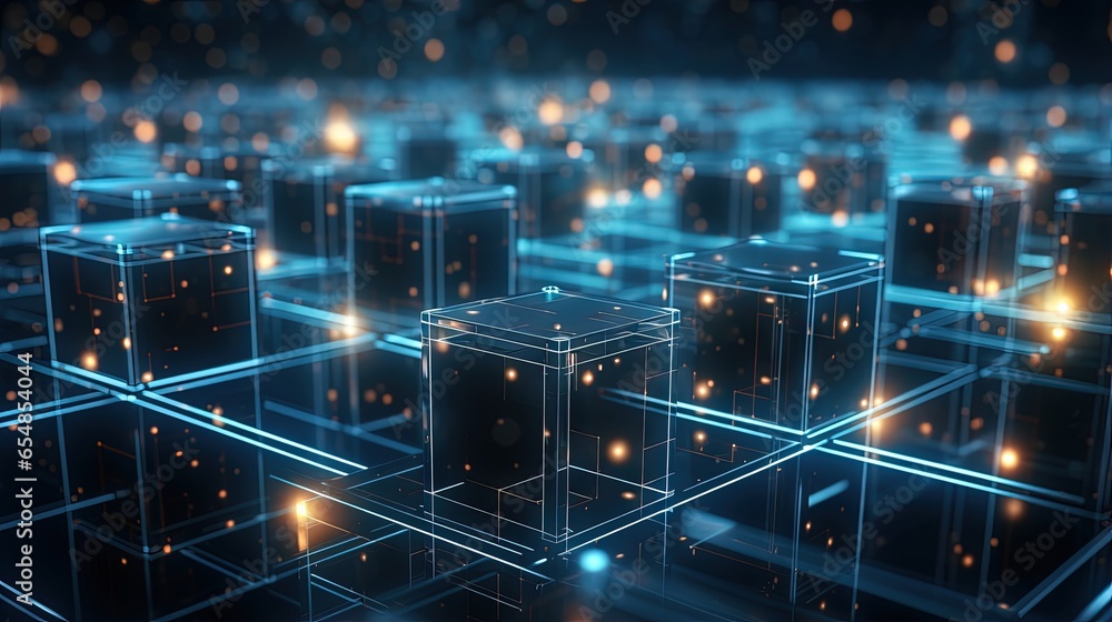 Leinwandbilder decentralized global database structure created by nanotech cubes in cyberspace
