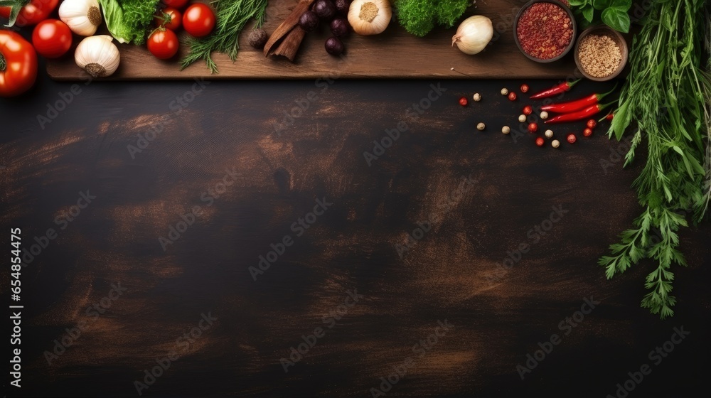 Aufkleber top view of an old empty cutting board on a black background ample space for copying