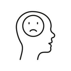 Negative Thinking Line Icon. Mental Disorder, Bad Mood Linear Pictogram. Pessimism, Frustration Symbol. Unhappy Pessimistic Sad Person Outline Sign. Editable Stroke. Isolated Vector Illustration