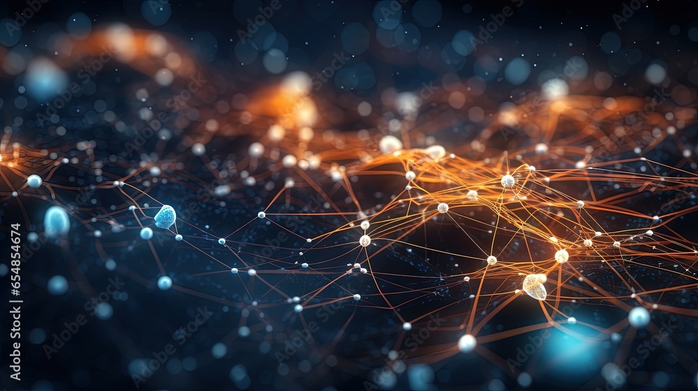 Poster Future cyberspace with abstract 3D illustration introduces AI and digital neural networks in the concept of Big Data
