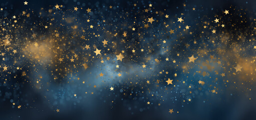 A vibrant blue and gold background filled with sparkling stars