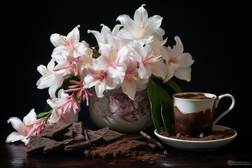 Fototapeta na wymiar Vanilla, cocoa, flowers. Generative AI