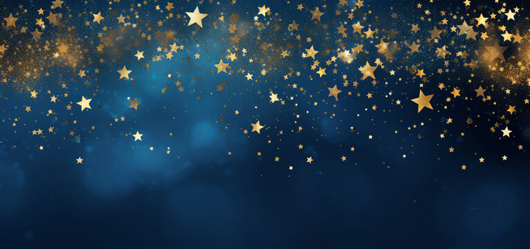 A blue background with gold stars - Powered by Adobe
