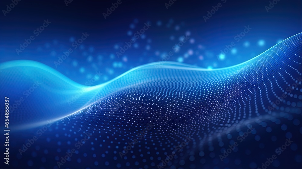 Fototapete Abstract digital background with a gradient texture of blue waves of light on a screen Created using AI technology and big data Rendered in 3D