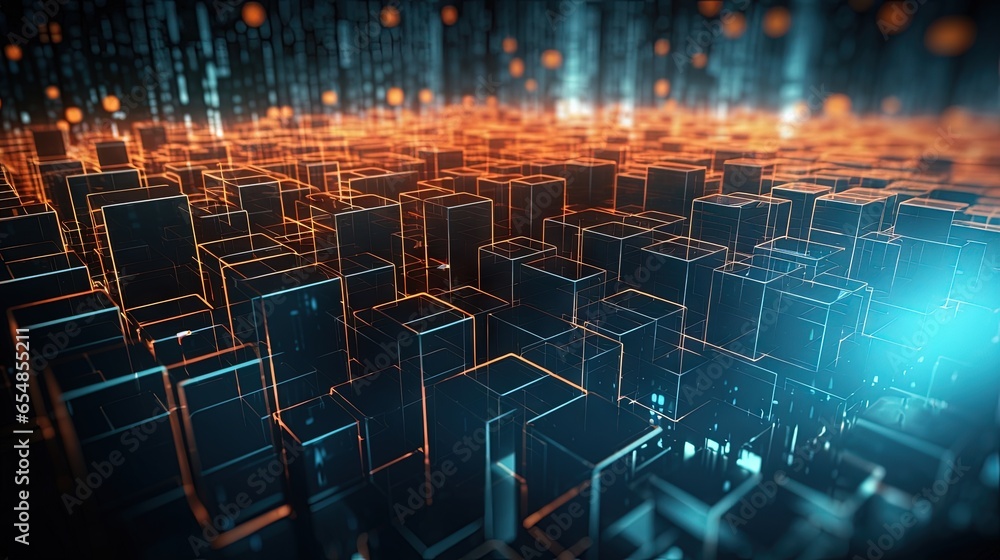 Poster AI driven computer generated digital network architecture AI powered data analytics tech framework Binary algorithms for advanced machine learning Abstract visual representation using 3D render