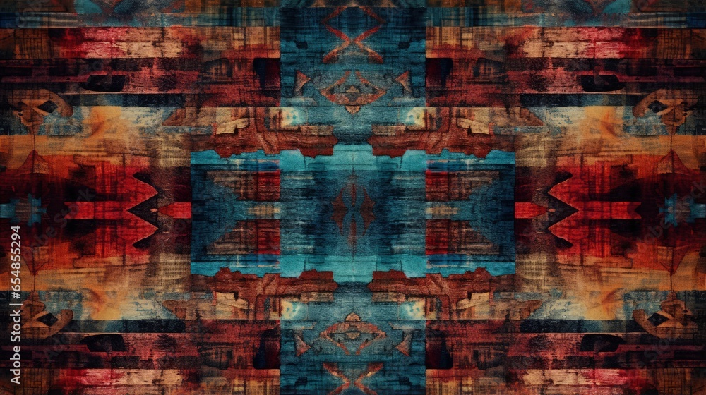 Poster ethnic pattern on grunge fabric texture boho style rug design 3d art