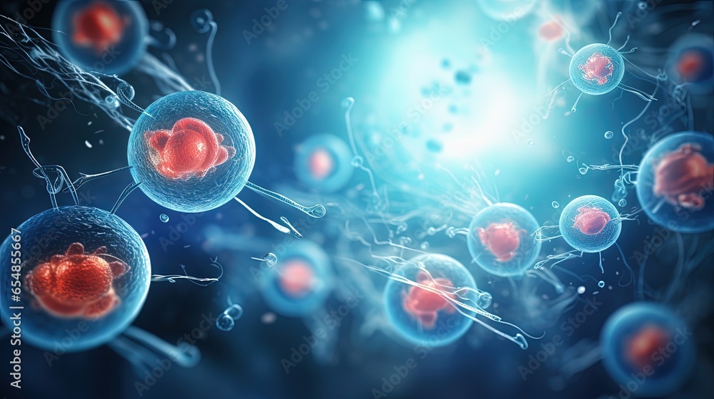 Poster 3D rendering of stem cell microscope background