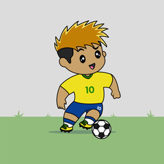 VECTOR DESIGN OF CHILDREN WEARING NATIONAL JERSEY FOOTBALL TEAM. BRAZIL CHILDREN PLAY FOOTBALL