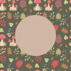 autumn  leaves mushroom fly agaric yellow nuts, chestnut hand drawn bright colors orange brown colors individual elements on a white background harvest holiday