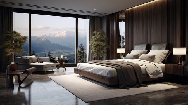 Luxurious hotel room depicted in 3D rendering