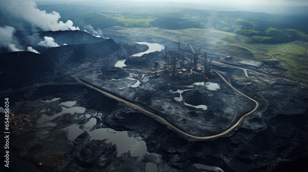 Poster aerial view of an open pit coal mine