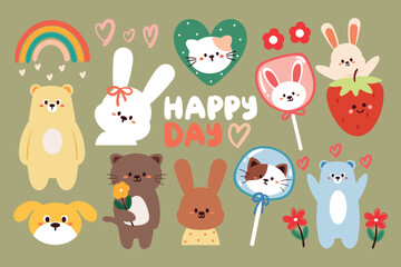 set of cartoon cute animal element sticker. for kids sticker, cute doodle collection