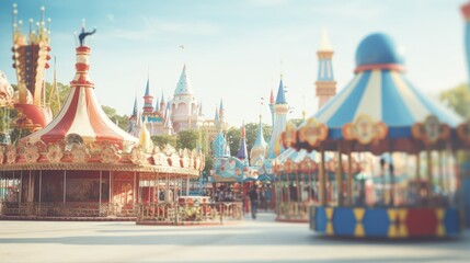 Blurred vintage bokeh background of a daytime theme park