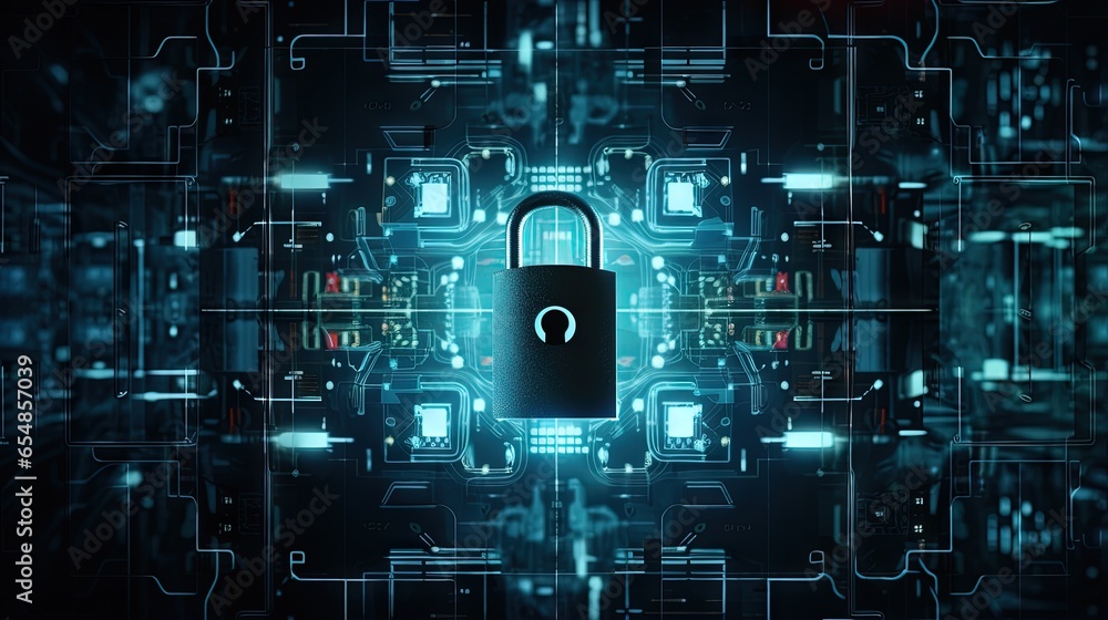 Poster digital screen locked with contrast illustrated in 2d for security concept